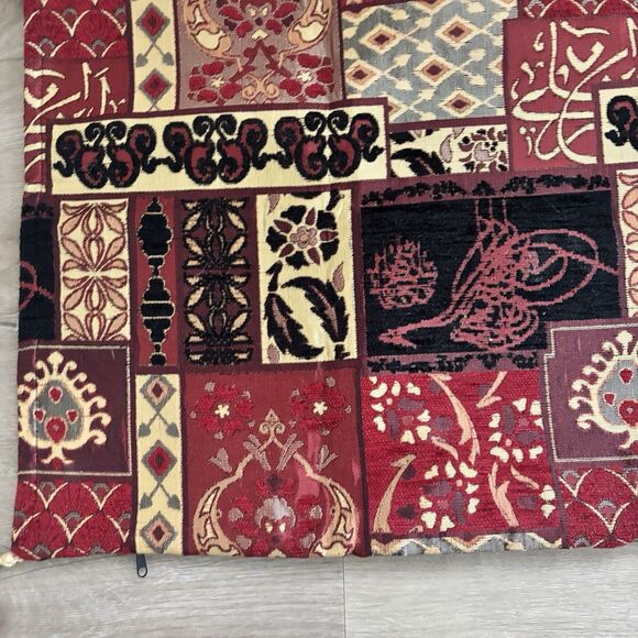 Turkish Patchwork Tapestry Pillow Cover Cushion Case Tassel Zipper Red Black 17" - Picture 4 of 8